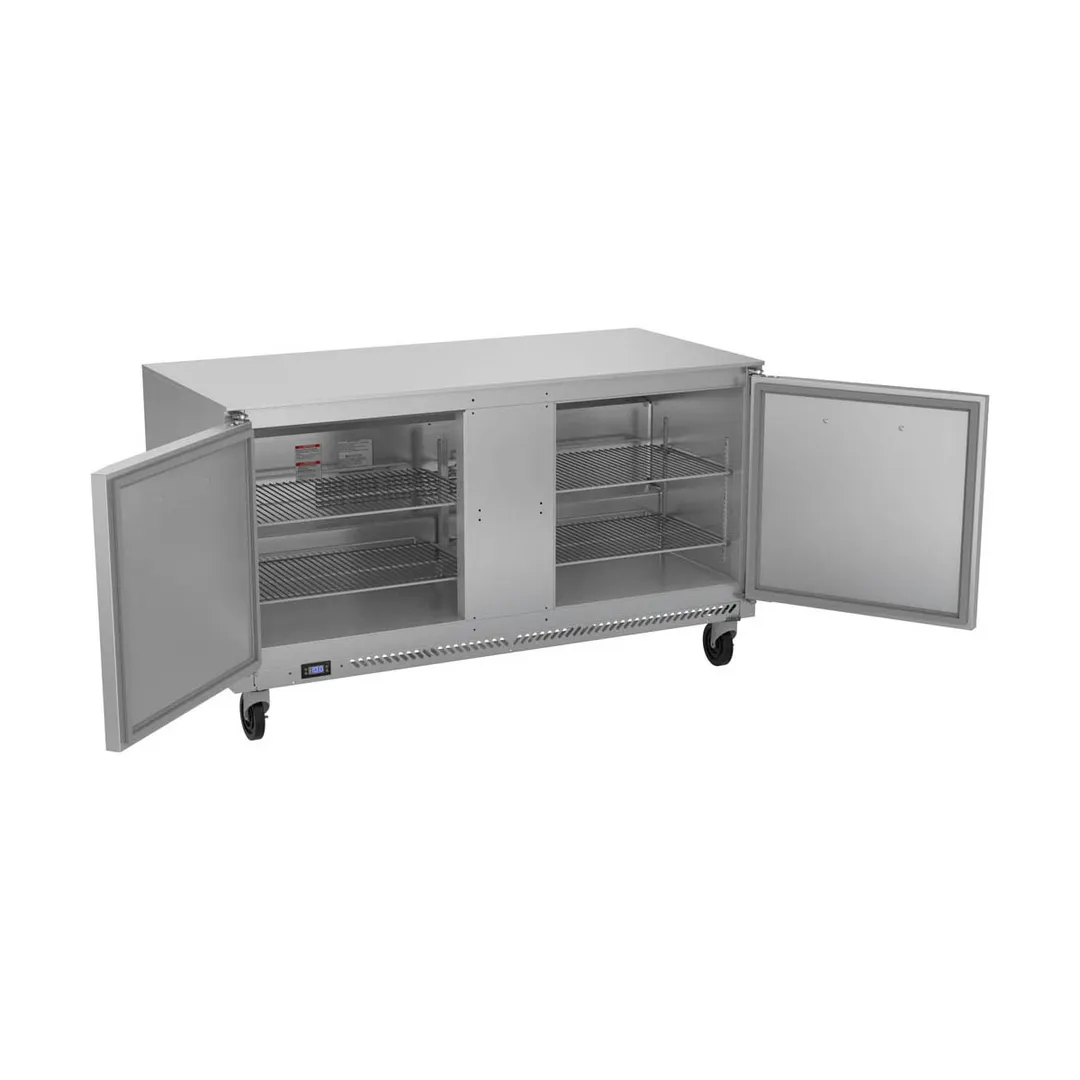 Victory VUF60HC 60" 2-Door Undercounter Freezer, Stainless Steel, V‑Core™ Self‑Contained, 14.4 cu. ft.