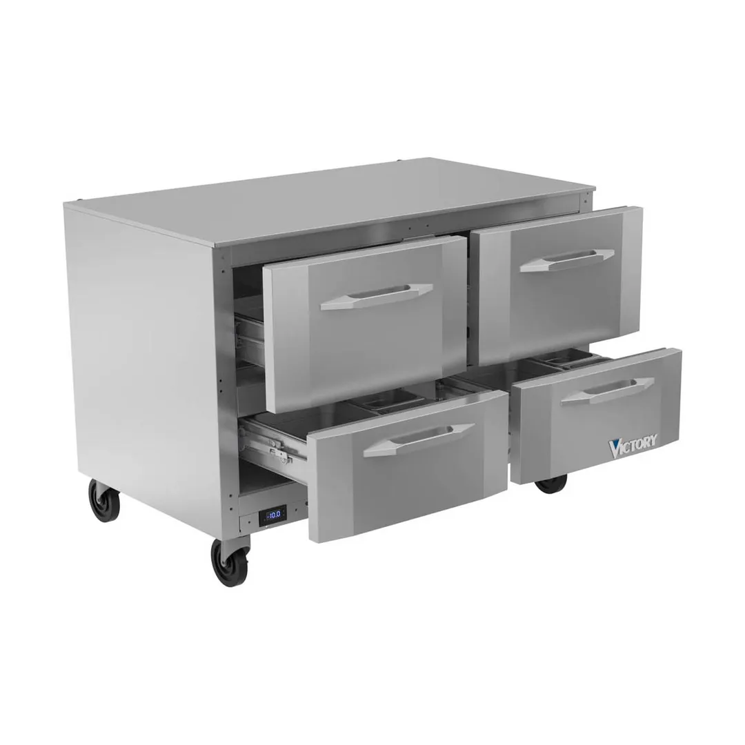 Victory VUFD48HC-4 48" 4-Drawer Undercounter Freezer, Stainless Steel Exterior, 11 cu. ft., V‑Core™ 1/2 HP