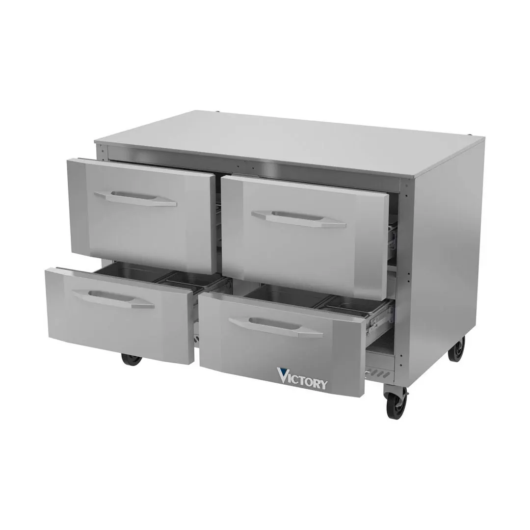 Victory VUFD48HC-4 48" 4-Drawer Undercounter Freezer, Stainless Steel Exterior, 11 cu. ft., V‑Core™ 1/2 HP