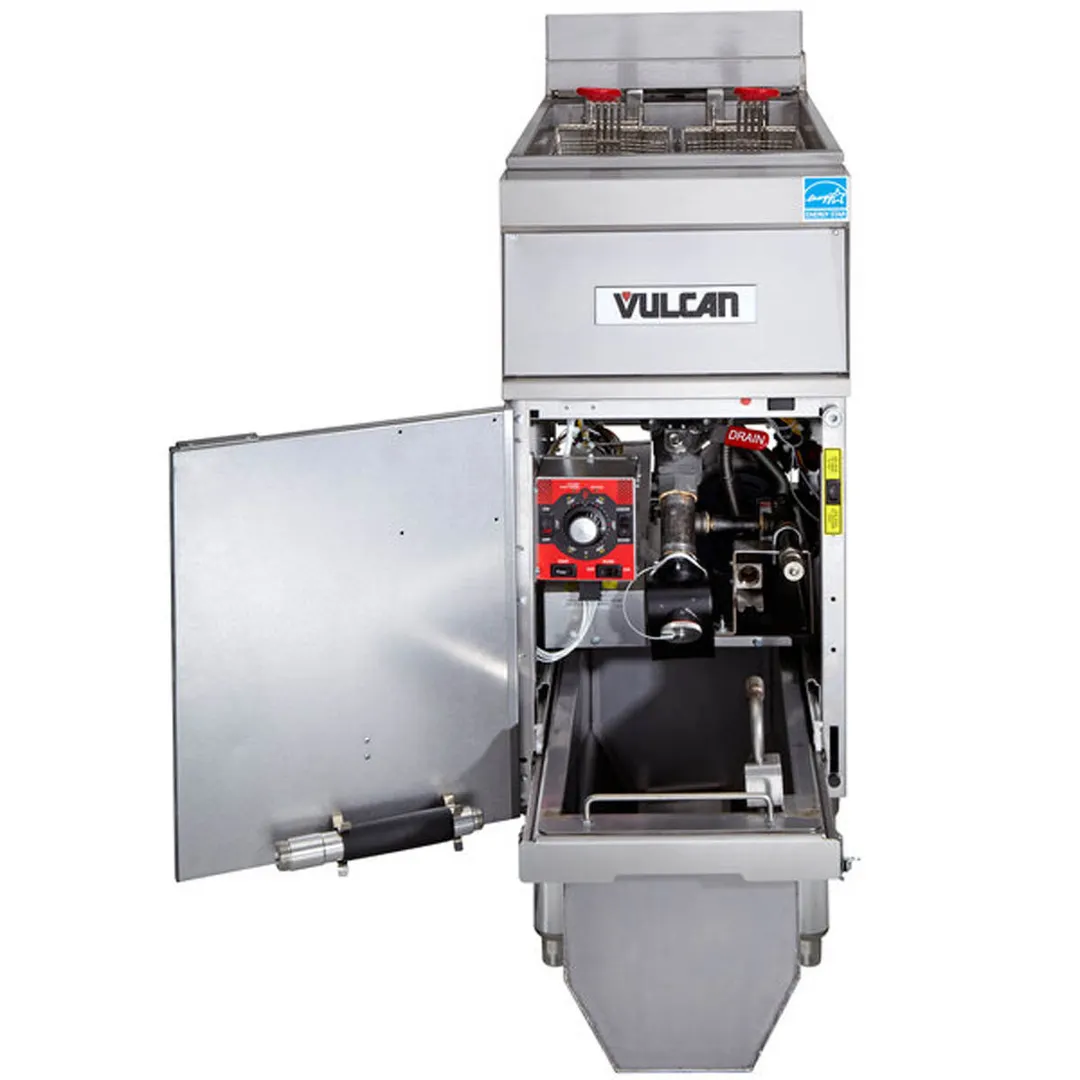 Vulcan 1ER50AF Full Pot Floor Model Electric Fryer w/ 50-lb., Twin Baskets, Analog Controls