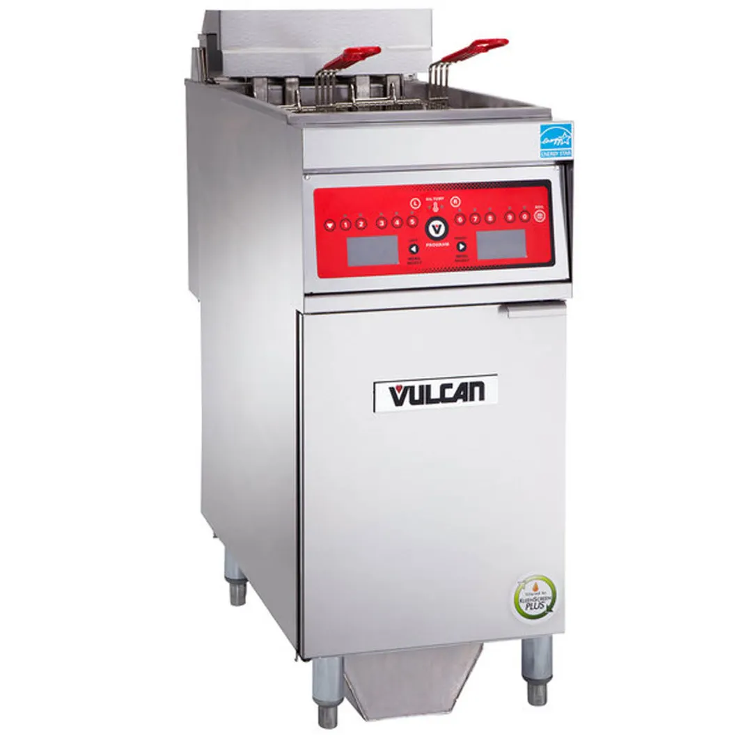Vulcan 1ER50CF Full Pot Floor Model Electric Fryer w/ 50-lb., Computer Controls, Twin Baskets