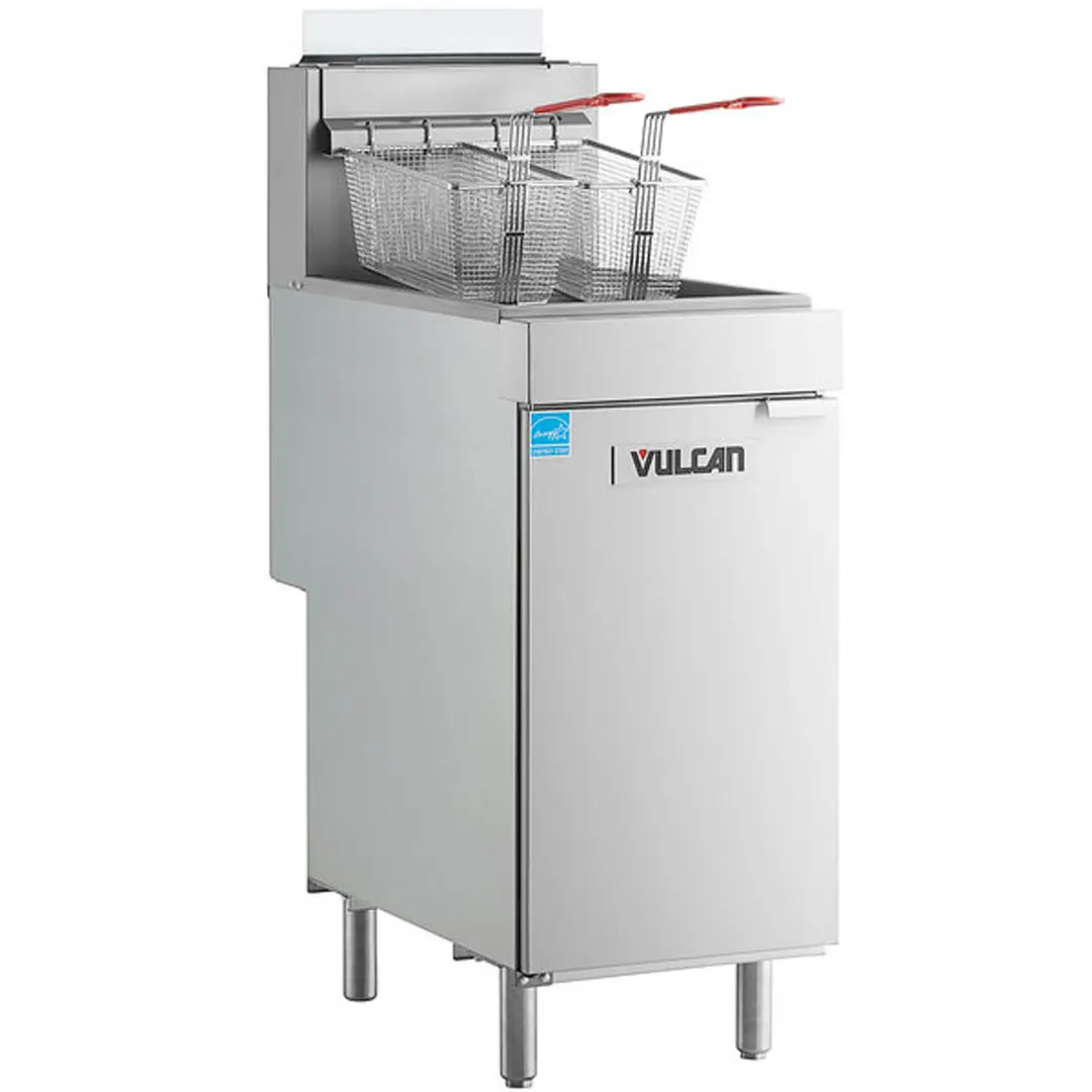 Vulcan 1VEG50M Full Pot Floor Model Gas Fryer w/ 50-lb Capacity, Twin Baskets, Millivolt Thermostat