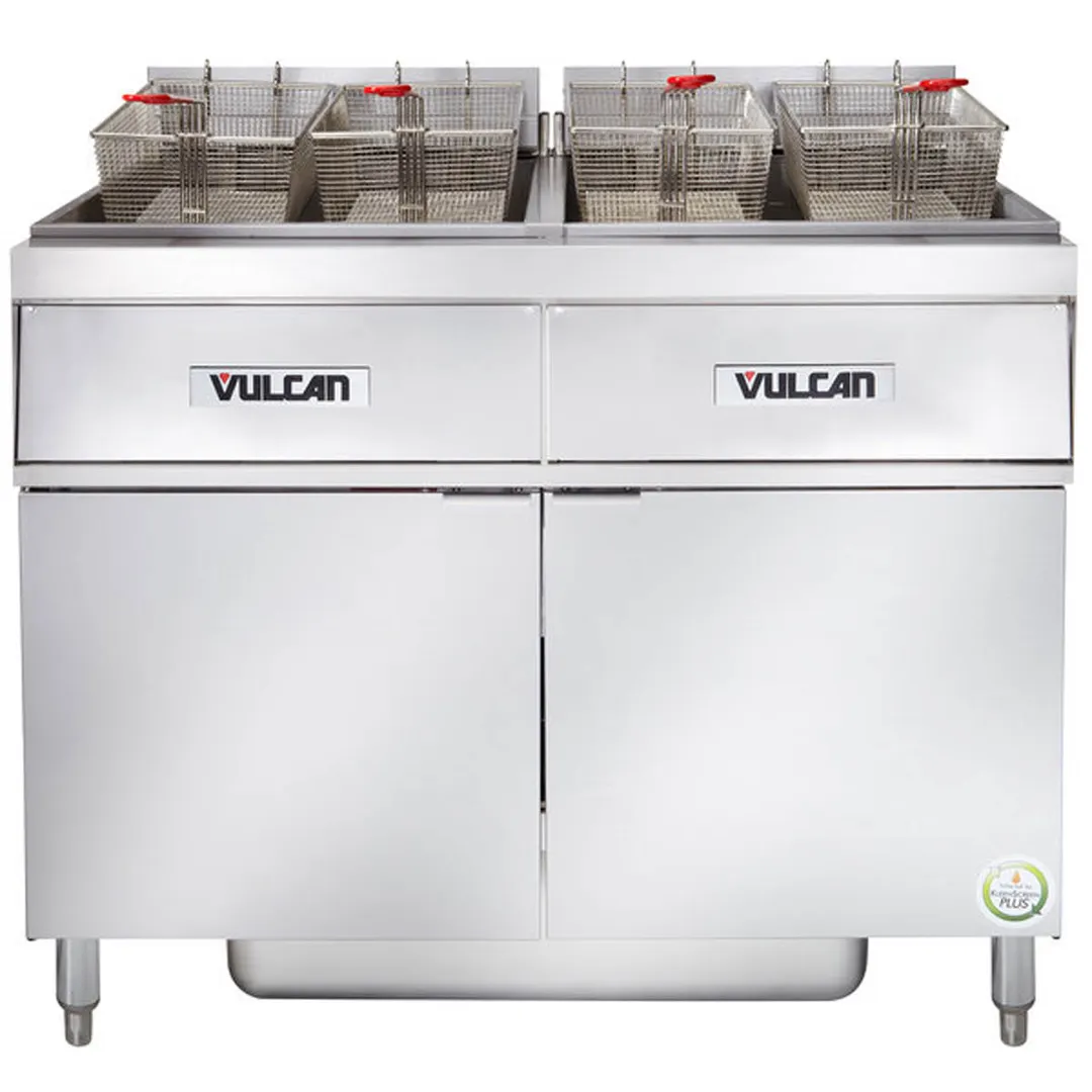 Vulcan 2ER50AF Electric Floor Fryer with Built-In Filter, (2) 50 lb. Fryers