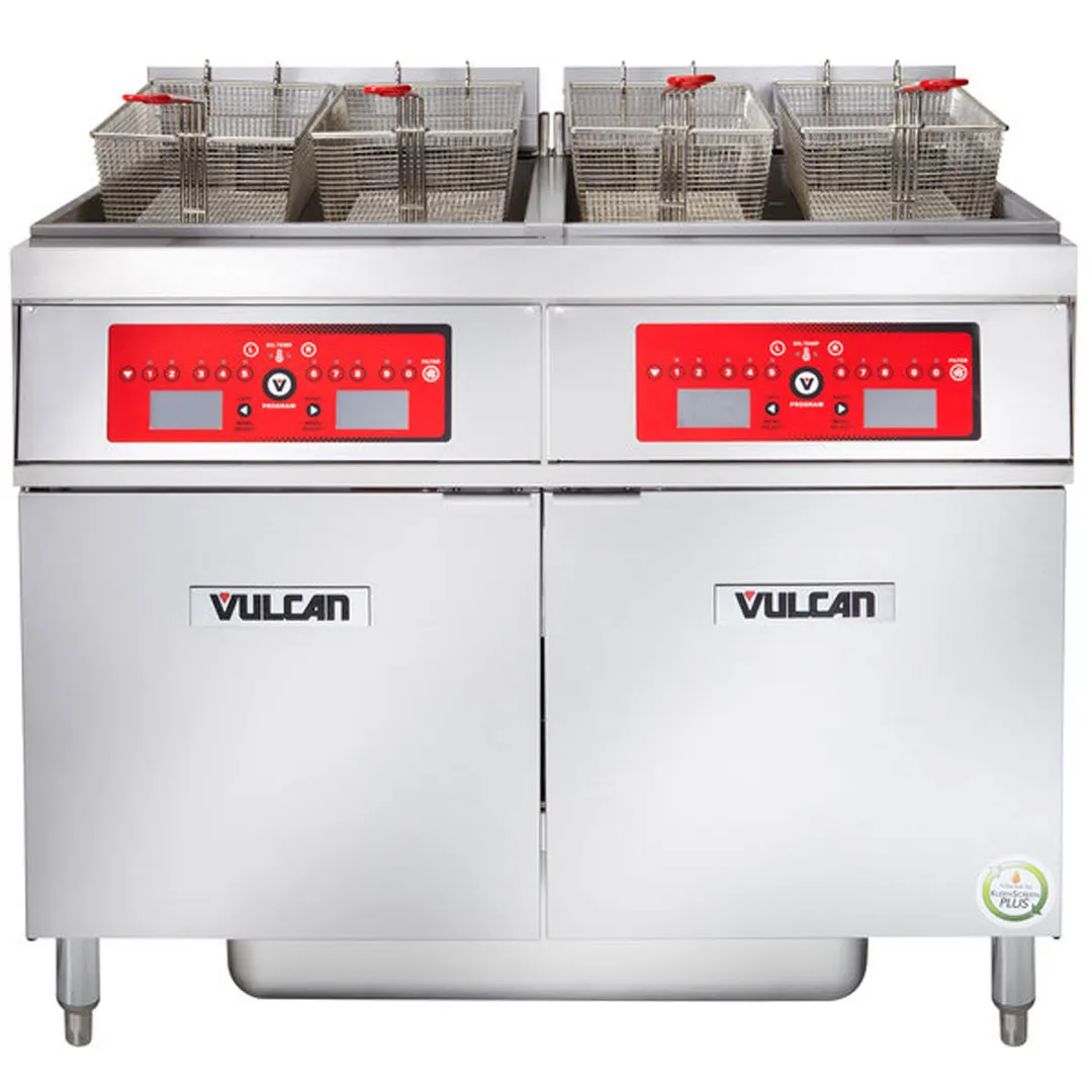 Vulcan 2ER50CF Electric Floor Fryer with Built-In Filter and Computer Controls, (2) 50 lb. Fryers
