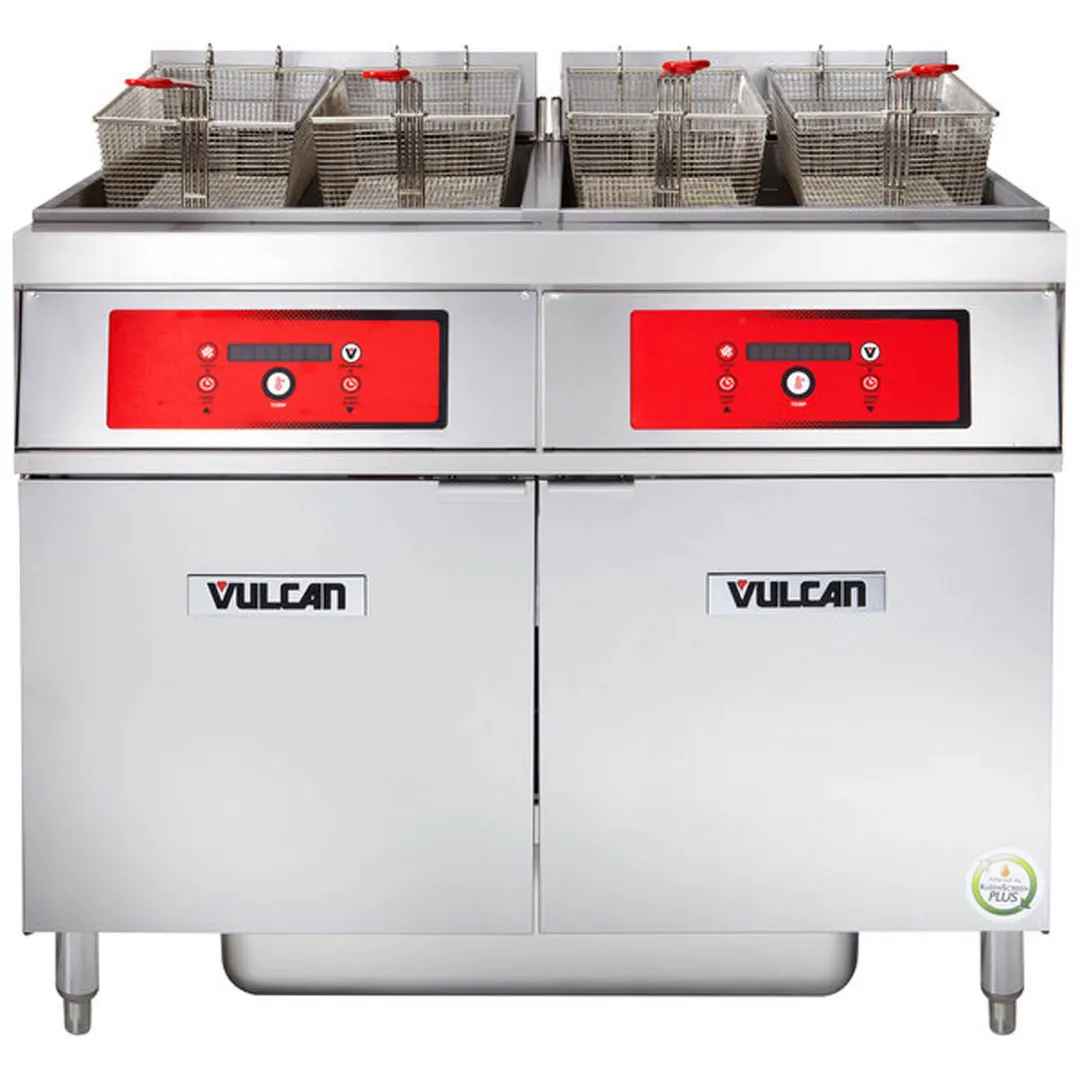 Vulcan 2ER50DF Electric Floor Fryer with Built-In Filter and Digital Controls, (2) 50 lb. Fryers