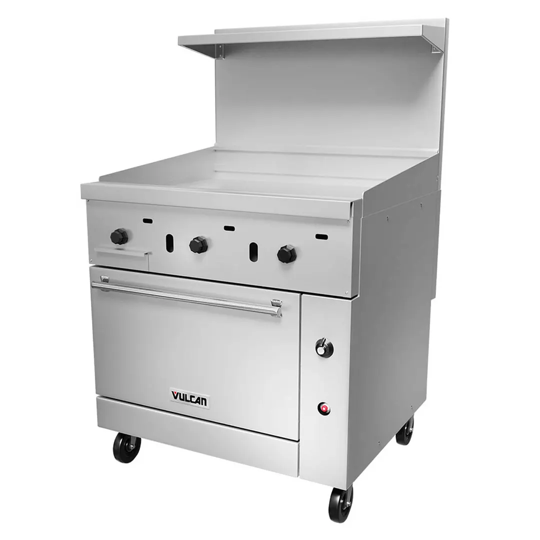 Vulcan 36C-36GT 36" Gas Restaurant Range, 36" Full Griddle w/ Thermostatic Controls, (1) Convection Oven, 95.000 BTU
