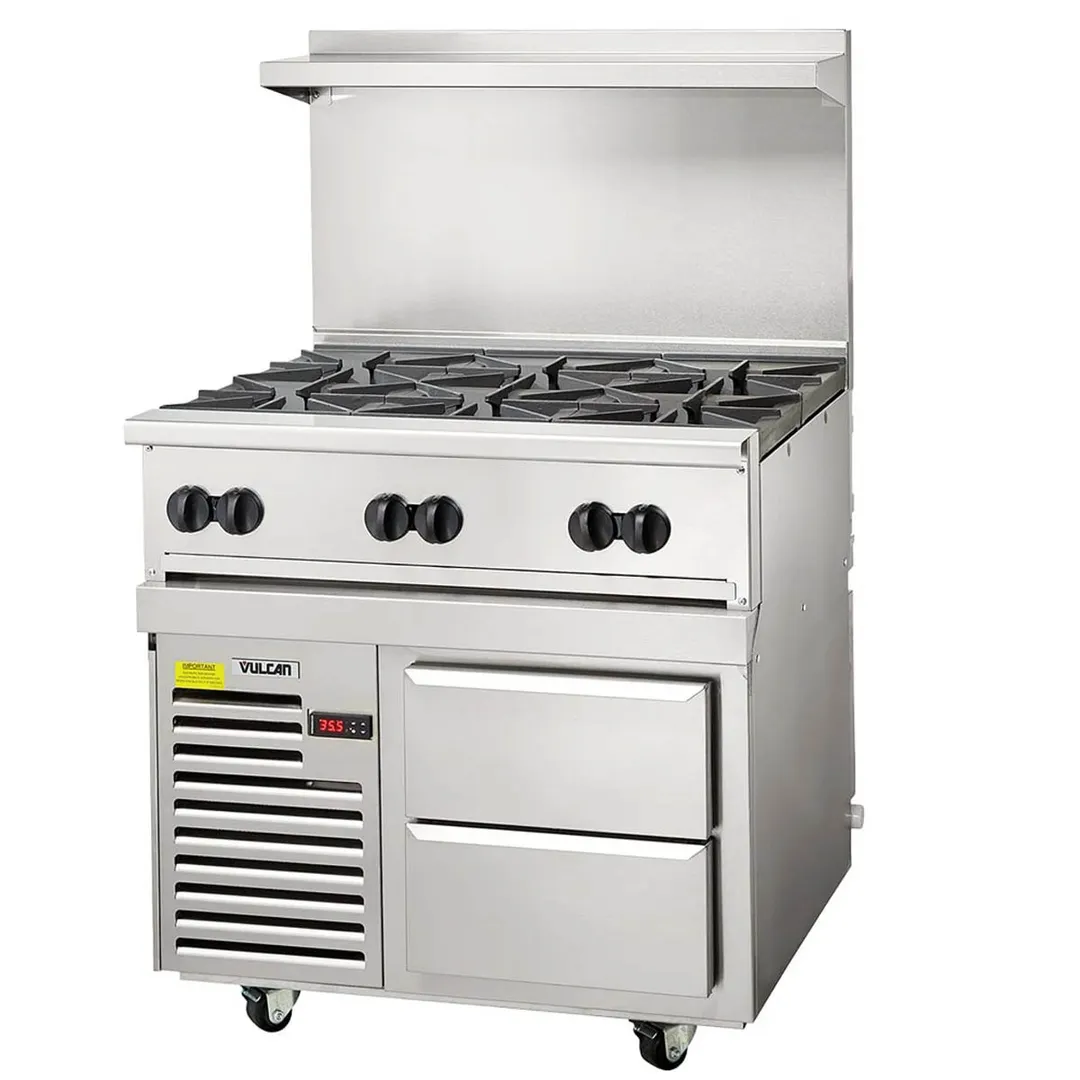 Vulcan 36R-6B 36" Gas Restaurant Range w/ (6) Open Burners, (1) Refrigerated / Freezer Base, 180.000 BTU