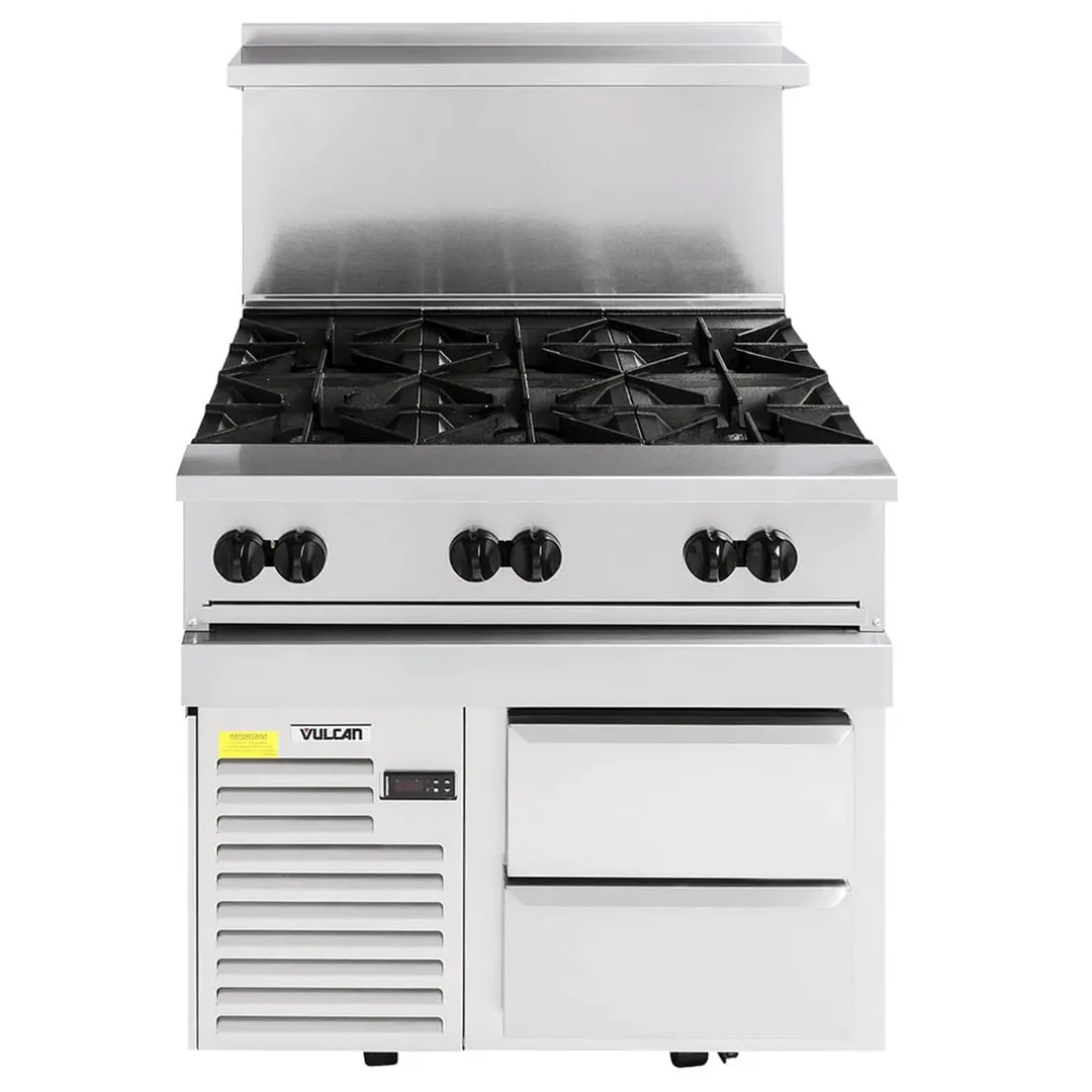 Vulcan 36R-6B 36" Gas Restaurant Range w/ (6) Open Burners, (1) Refrigerated / Freezer Base, 180.000 BTU