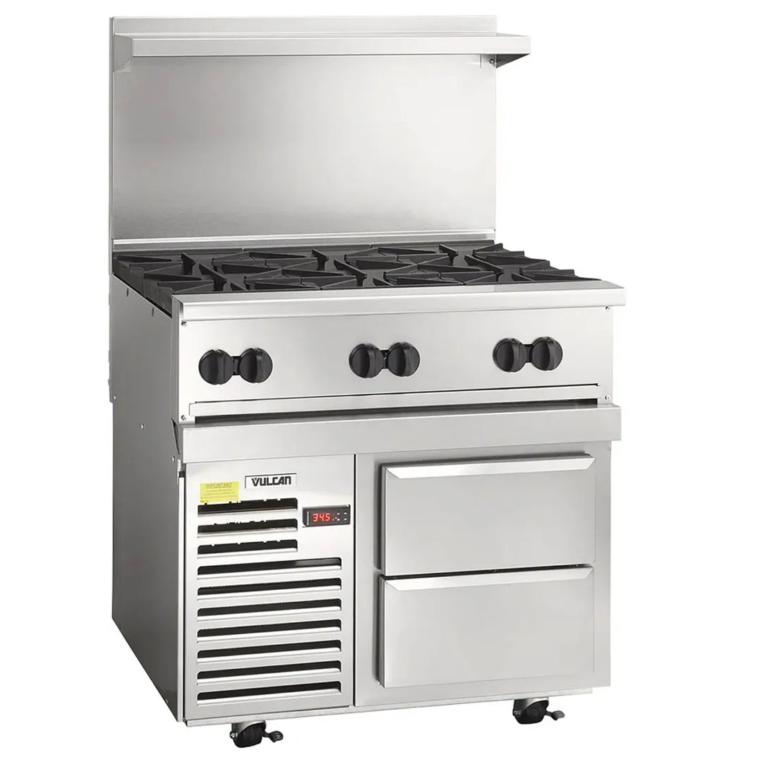 Vulcan 36R-6B 36" Gas Restaurant Range w/ (6) Open Burners, (1) Refrigerated / Freezer Base, 180.000 BTU
