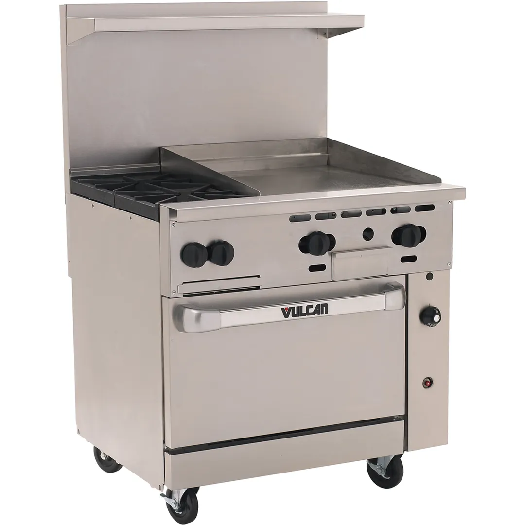 Vulcan 36S-2B24G 36" Gas Restaurant Range w/ (2) Open Burners, 24" Griddle Right, (1) Standard Oven, 135.000 BTU