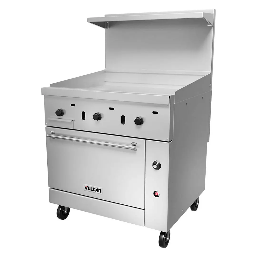 Vulcan 36S-36GT 36" Gas Restaurant Range, 36" Full Griddle w/ Thermostatic Controls, (1) Standard Oven, 95.000 BTU