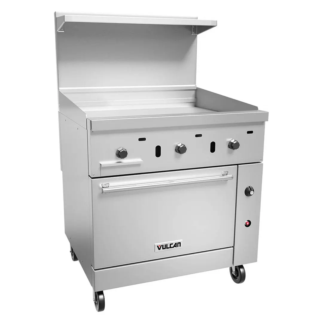 Vulcan 36S-36GT 36" Gas Restaurant Range, 36" Full Griddle w/ Thermostatic Controls, (1) Standard Oven, 95.000 BTU