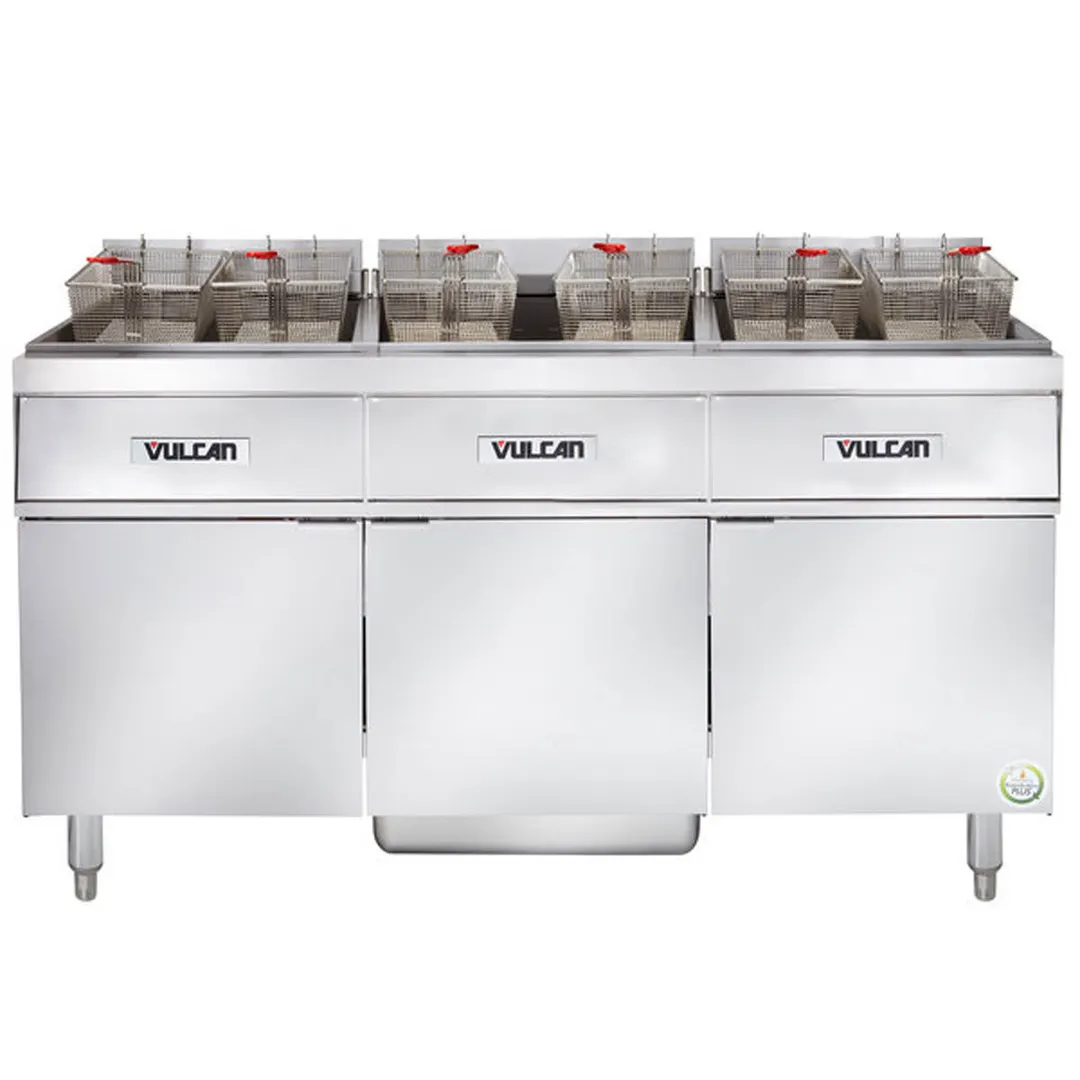 Vulcan 3ER50AF Electric Floor Fryer with Built-In Filter, (3) 50 lb. Fryers