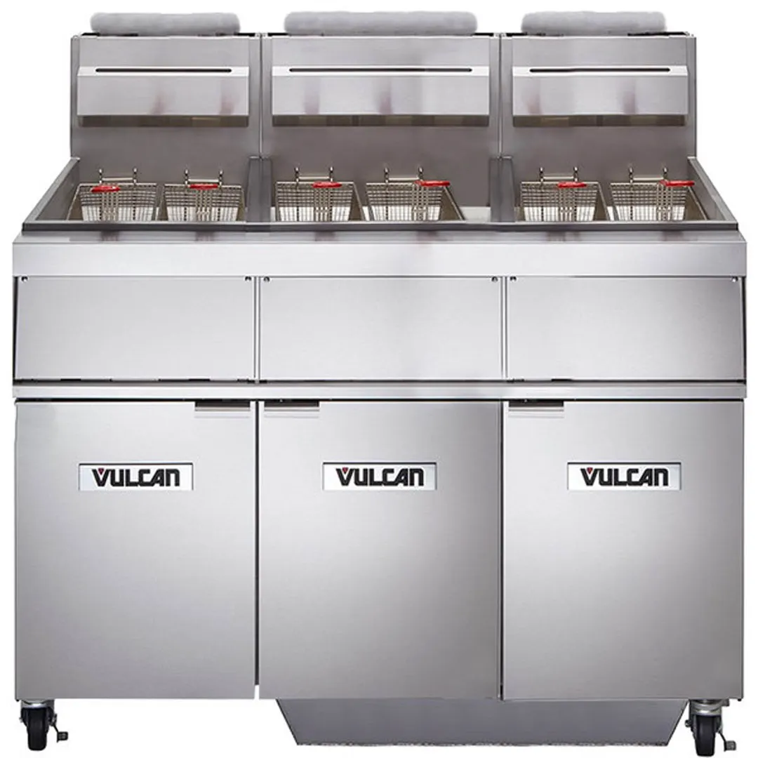 Vulcan 3GR45MF 46" Multiple Battery Gas Fryer w/ (3) 50-lb Frypots, Filtration System, Twin Baskets