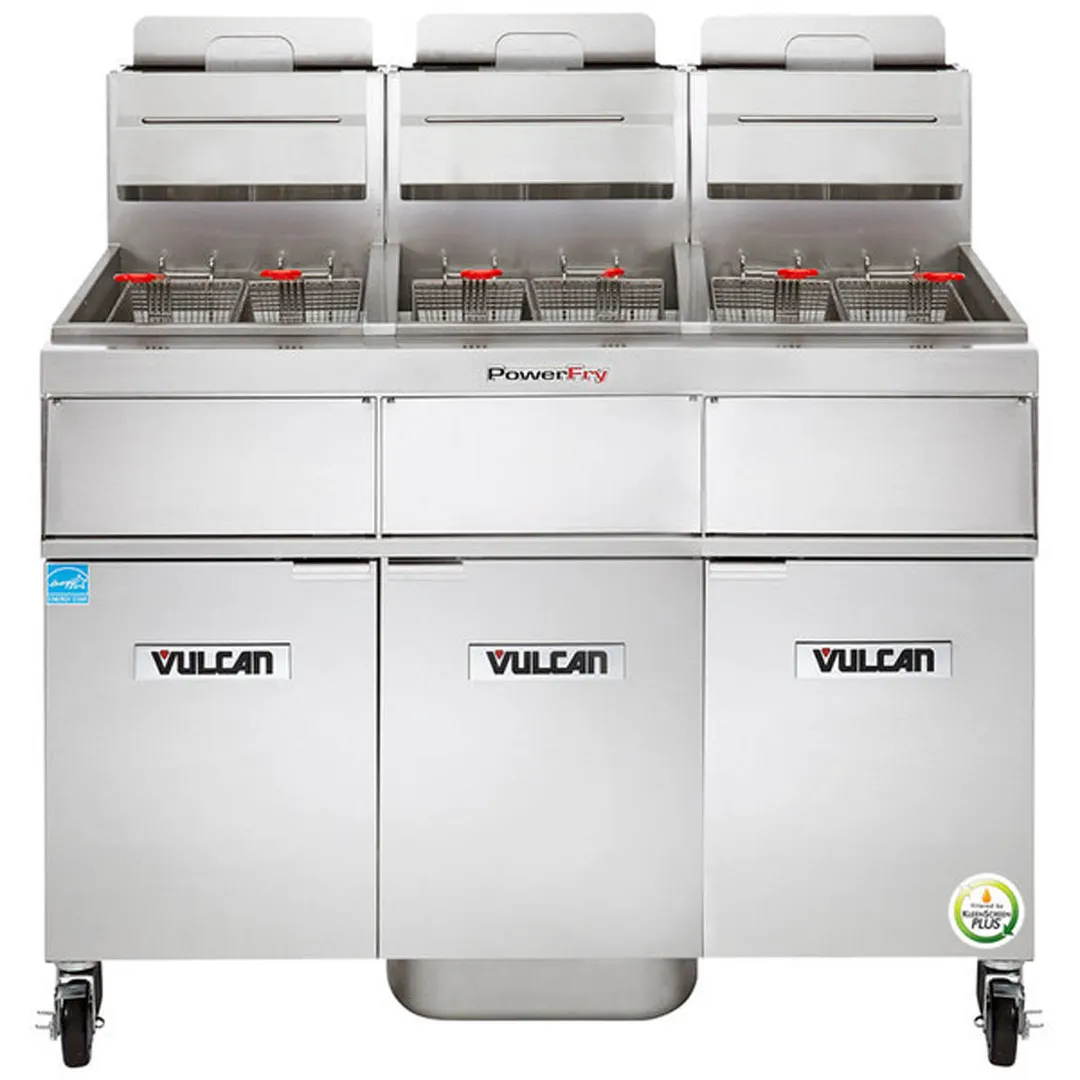 Vulcan 3TR45AF 46" Powerfry3™ Multiple Battery Gas Fryer w/ (3) 50 lbs, Frypots, Filtration System