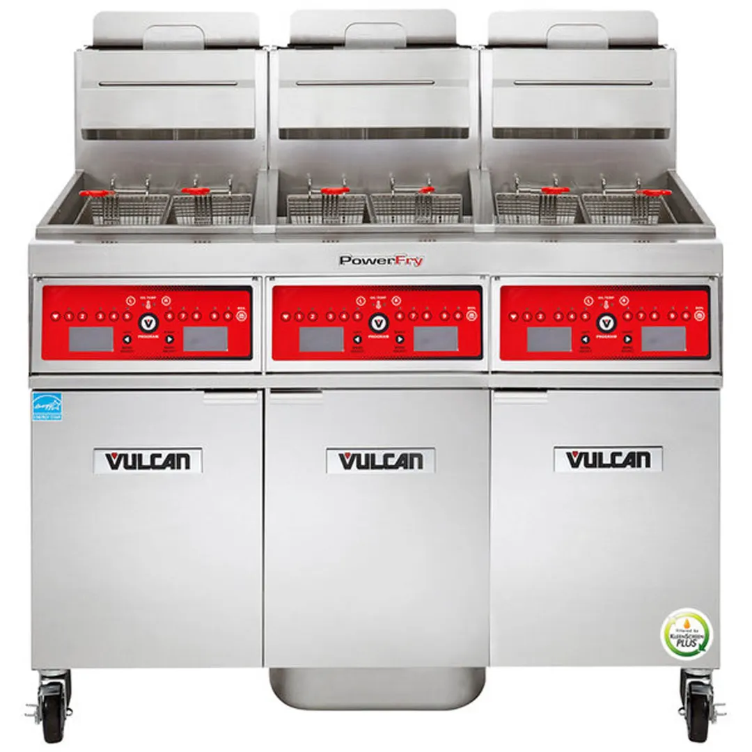 Vulcan 3VK45CF 46" Powerfry5™ Multiple Battery Gas Fryer w/ (3) 50-lb Frypots, Filtration System