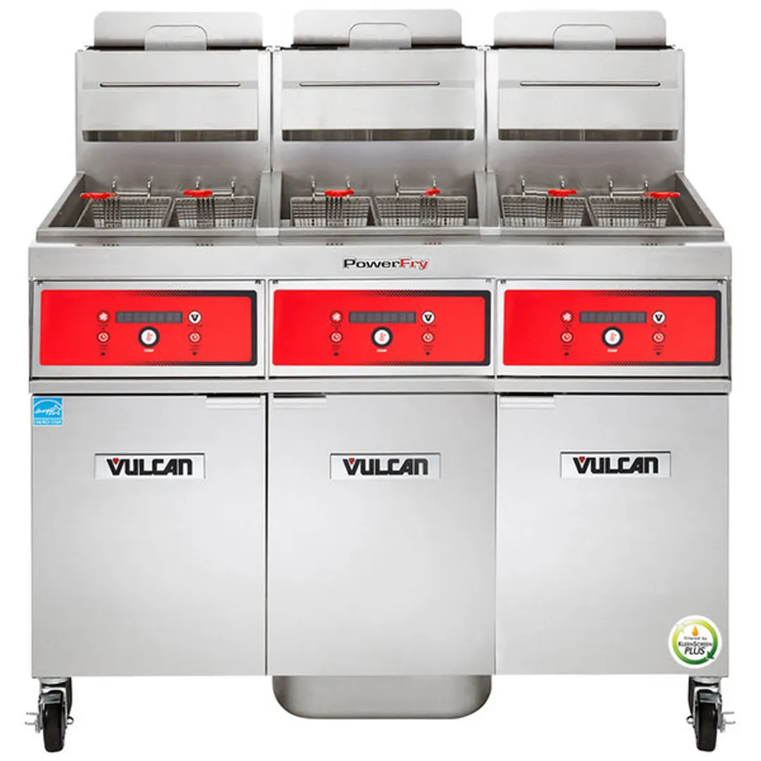 Vulcan 3VK45DF 46" Powerfry5™ Multiple Battery Gas Fryer w/ (3) 50-lb Frypots, Filtration System