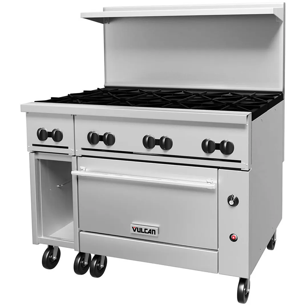 Vulcan 48C-8B 48" Gas Restaurant Range w/ (8) Open Burners, (1) Convection Oven, (1) Cabinet Base, 275.000 BTU