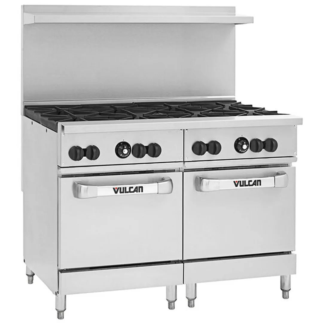Vulcan 48R-8B 48" Gas Restaurant Range w/ (8) Open Burners, (1) Refrigerated / Freezer, (1) Cabinet Base, 240.000 BTU