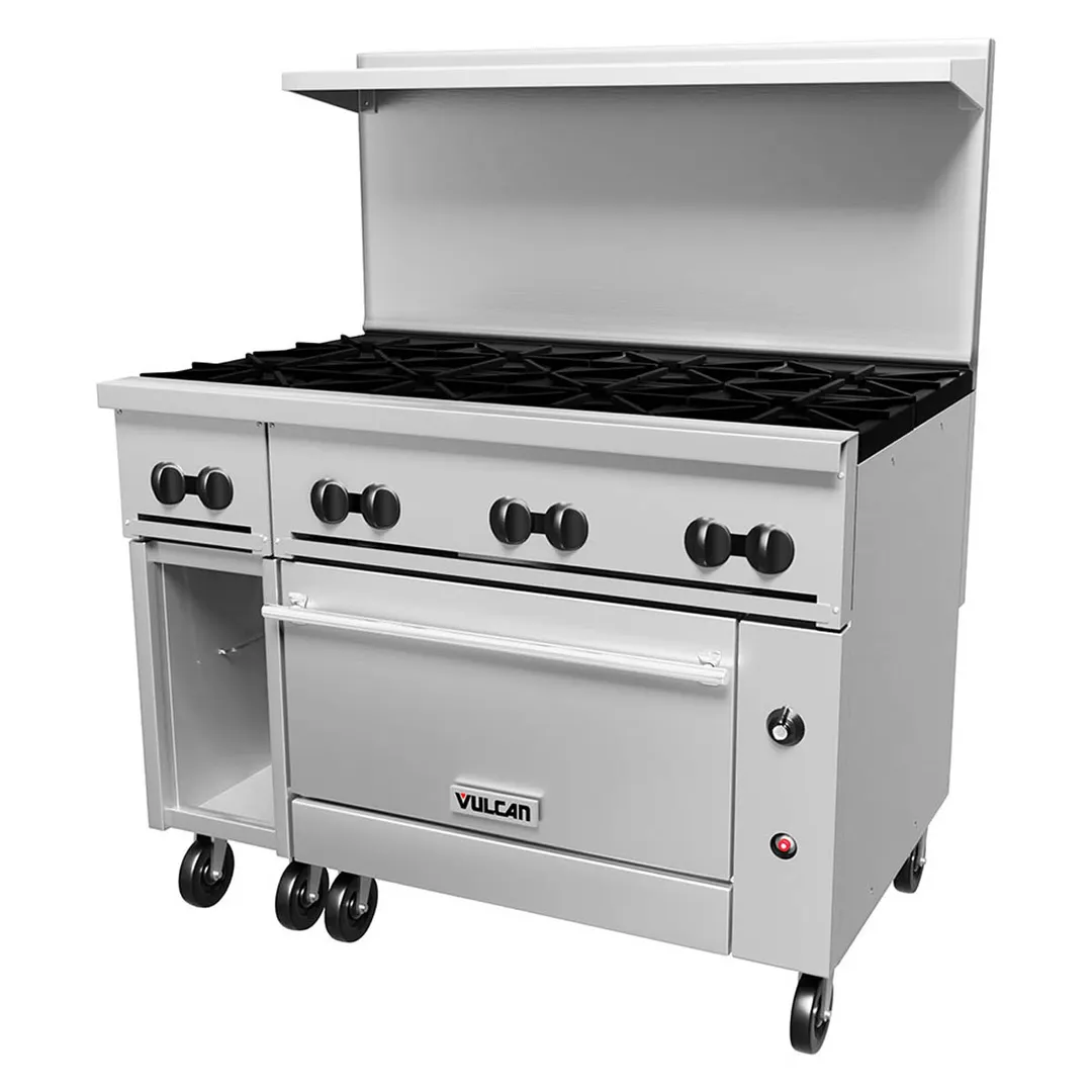 Vulcan 48S-8B 48" Gas Restaurant Range w/ (8) Open Burners, (1) Standard Oven, (1) Cabinet Base, 275.000 BTU