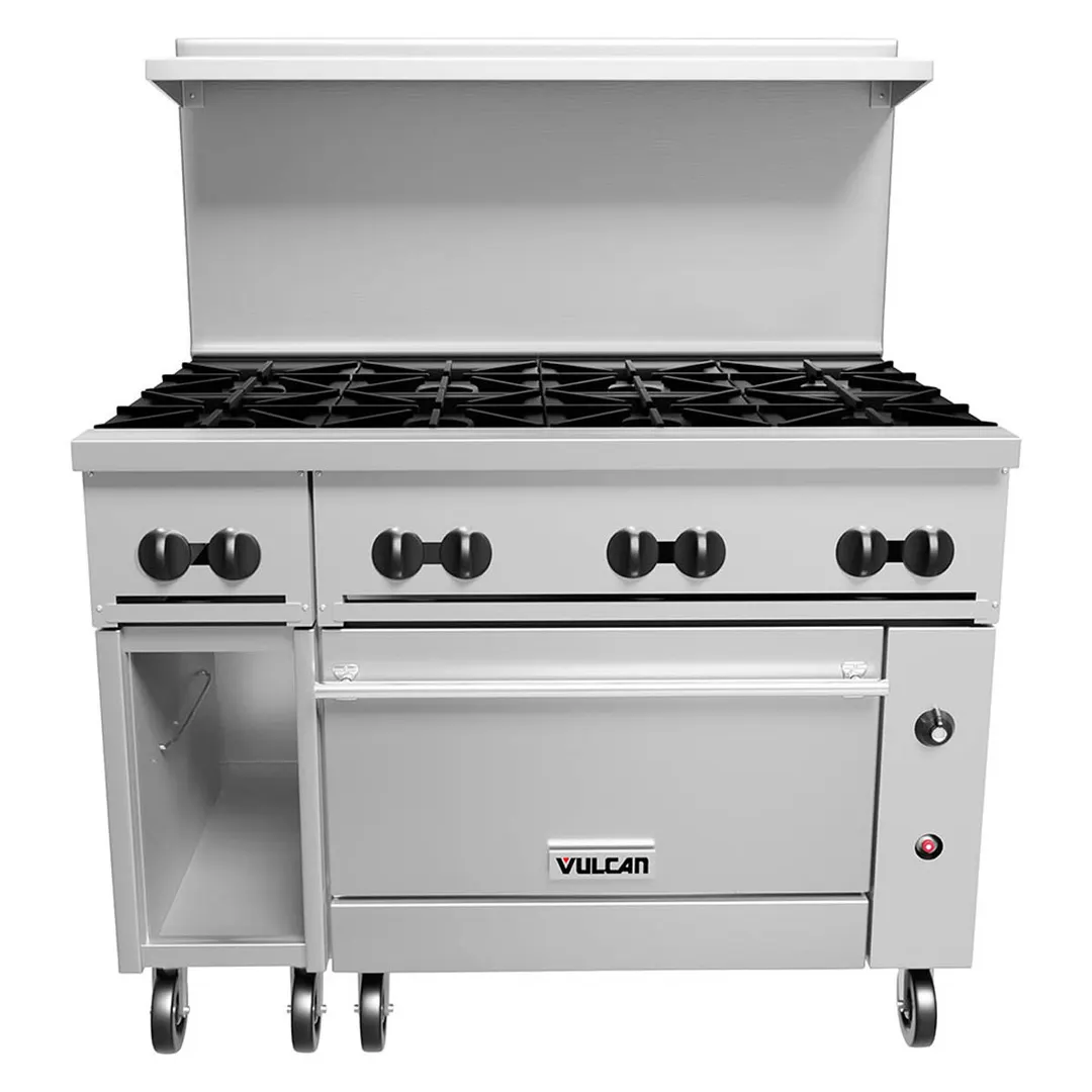 Vulcan 48S-8B 48" Gas Restaurant Range w/ (8) Open Burners, (1) Standard Oven, (1) Cabinet Base, 275.000 BTU