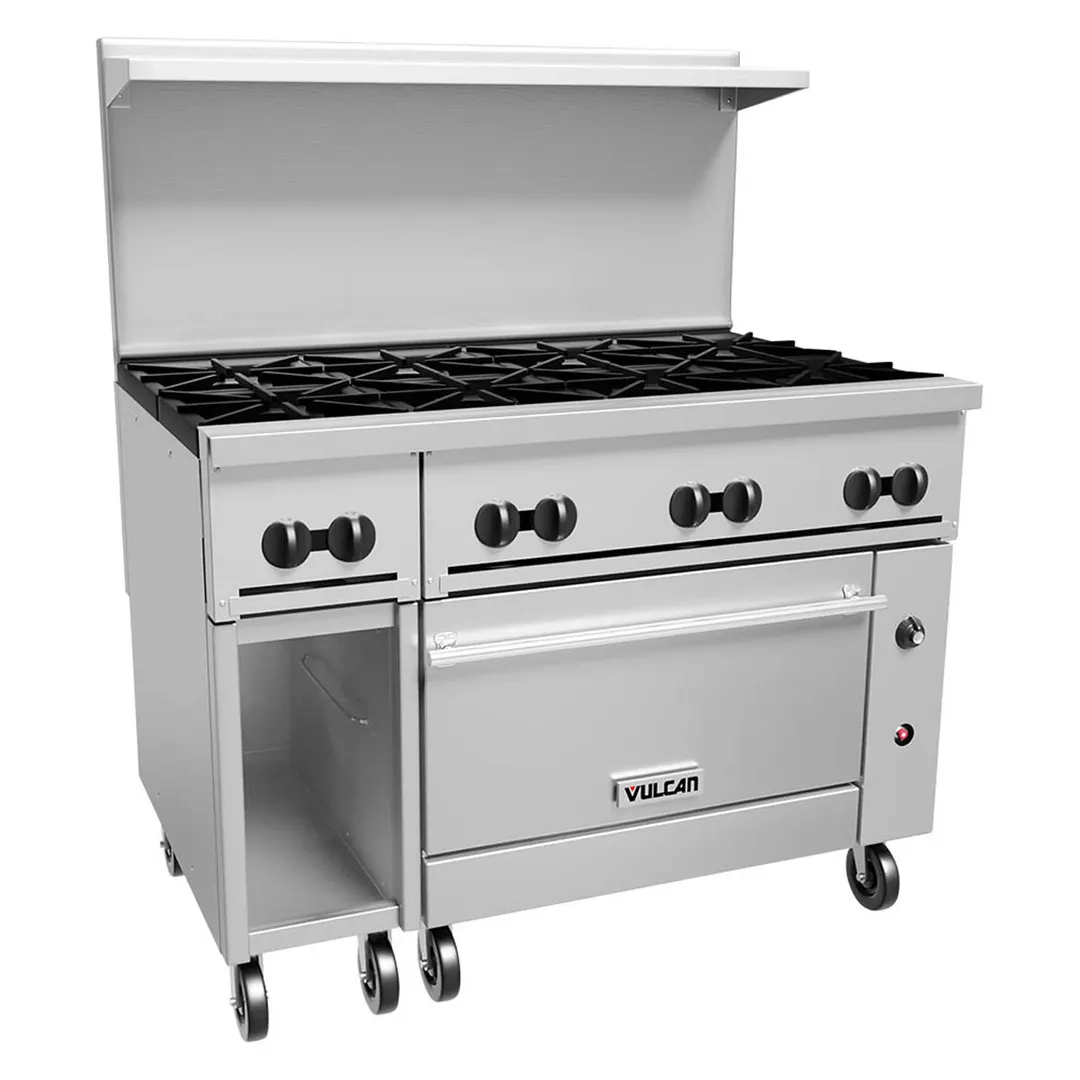 Vulcan 48S-8B 48" Gas Restaurant Range w/ (8) Open Burners, (1) Standard Oven, (1) Cabinet Base, 275.000 BTU
