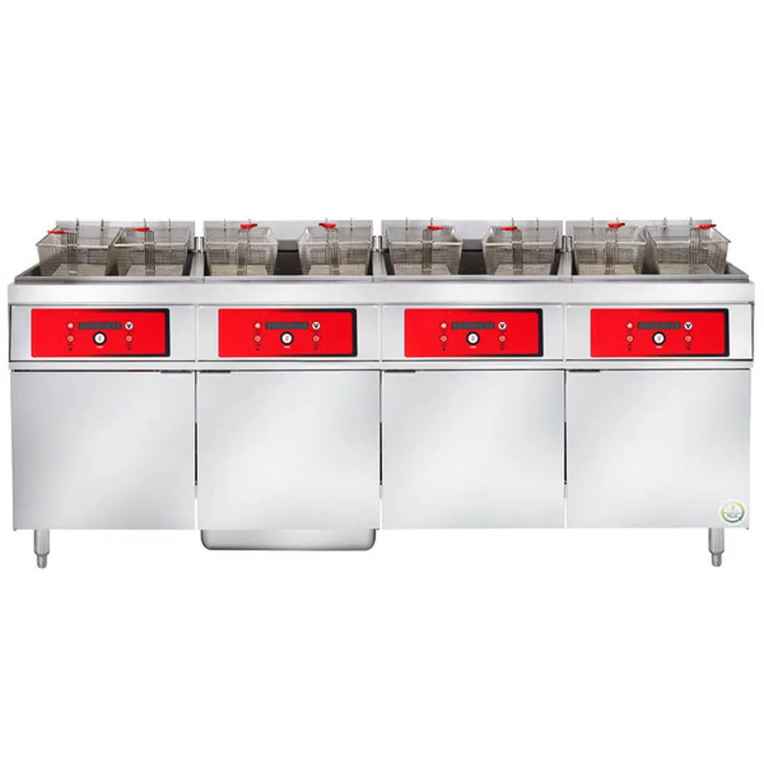 Vulcan 4ER50DF Electric Floor Fryer with Digital Controls and Built-In Filter, (4) 50 lb. Fryers