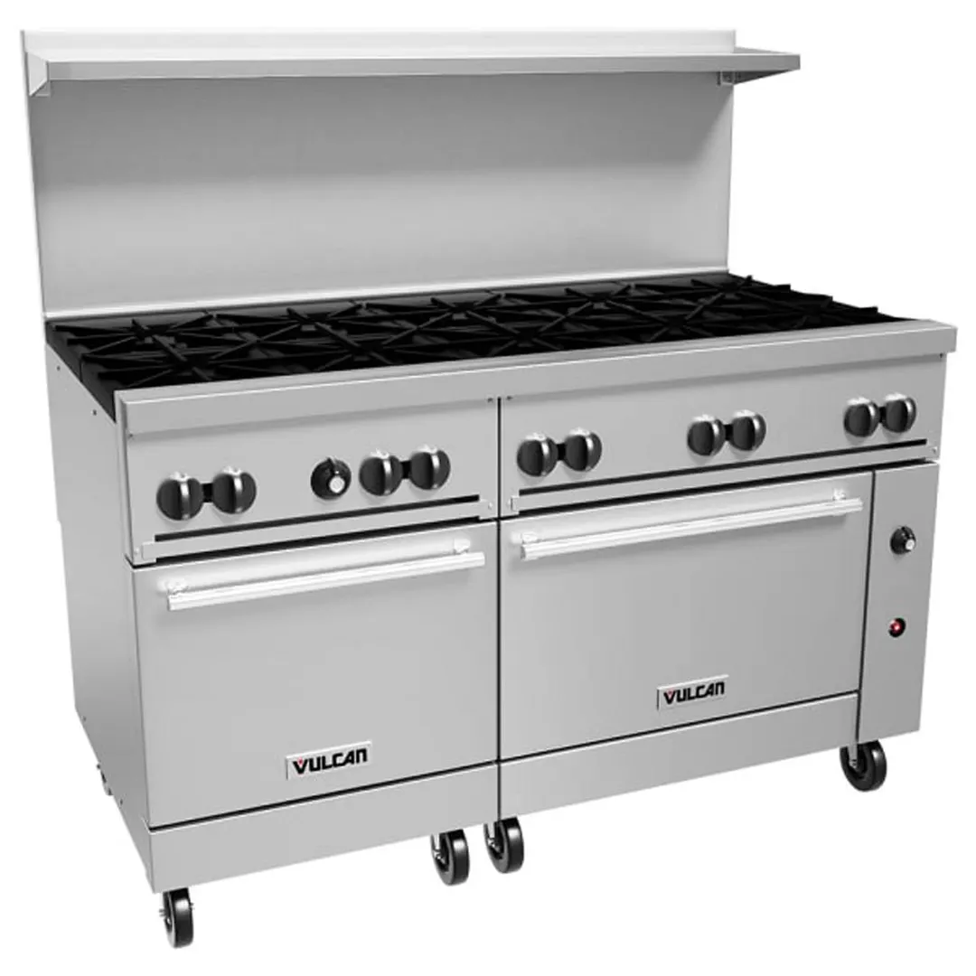 Vulcan 60SC-10B 60" Gas Restaurant Range w/ (10) Open Burners, (1) Standard Oven, (1) Convection Oven, 358.000 BTU