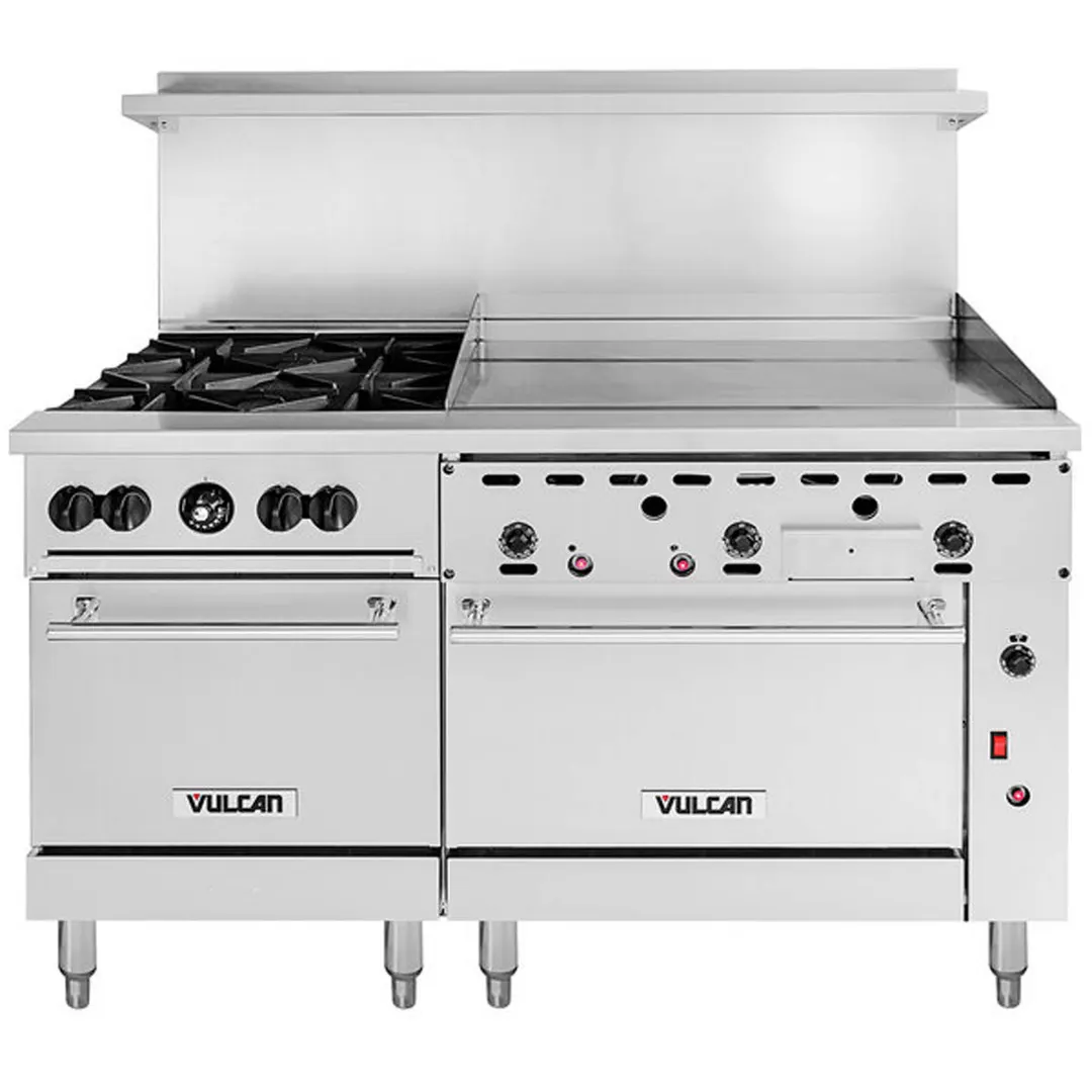 Vulcan 60SC-4B36G 60" Gas Restaurant Range w/ (4) Open Burners, 36" Griddle Right, (1) Standard Oven, (1) Convection Oven, 238.000 BTU