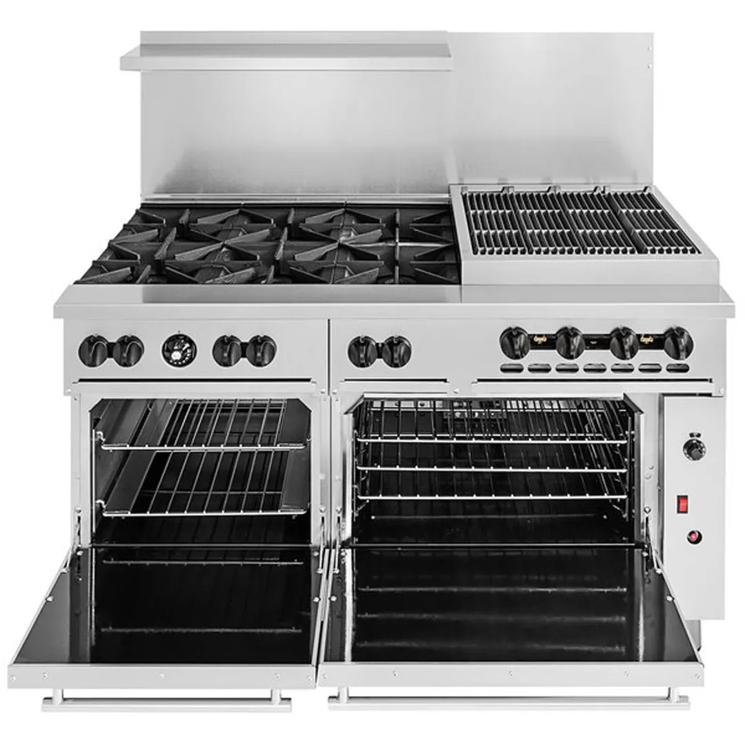 Vulcan 60SC-6B24CBP 60" LP Gas Restaurant Range w/ (6) Open Burners, 24" Charbroiler Right, (1) Standard Oven, (1) Convection Oven, 302.000 BTU