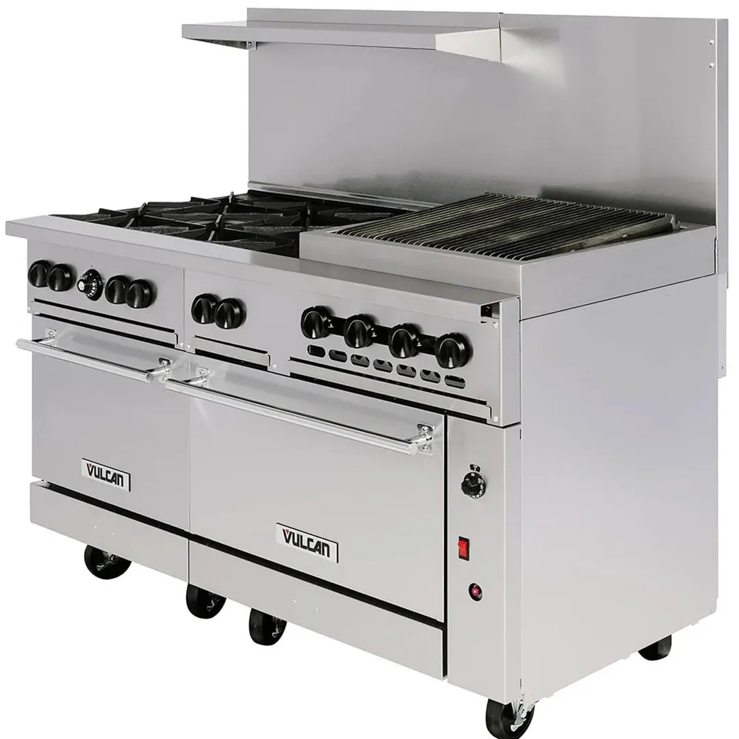Vulcan 60SC-6B24CBP 60" LP Gas Restaurant Range w/ (6) Open Burners, 24" Charbroiler Right, (1) Standard Oven, (1) Convection Oven, 302.000 BTU
