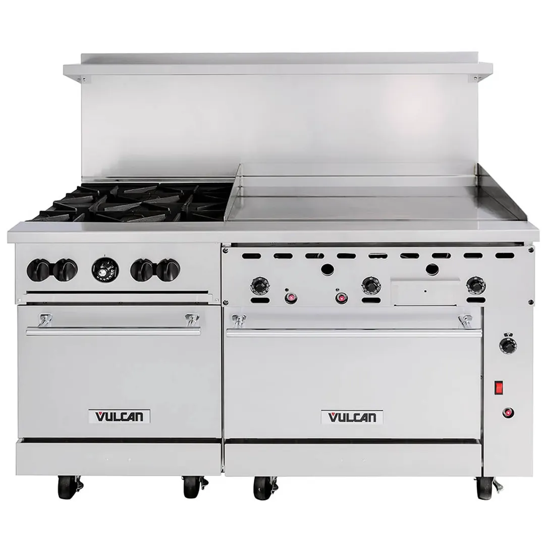 Vulcan 60SS-4B36G 60" Gas Restaurant Range w/ (4) Open Burners, 36" Griddle Right, (2) Standard Ovens, 238.000 BTU
