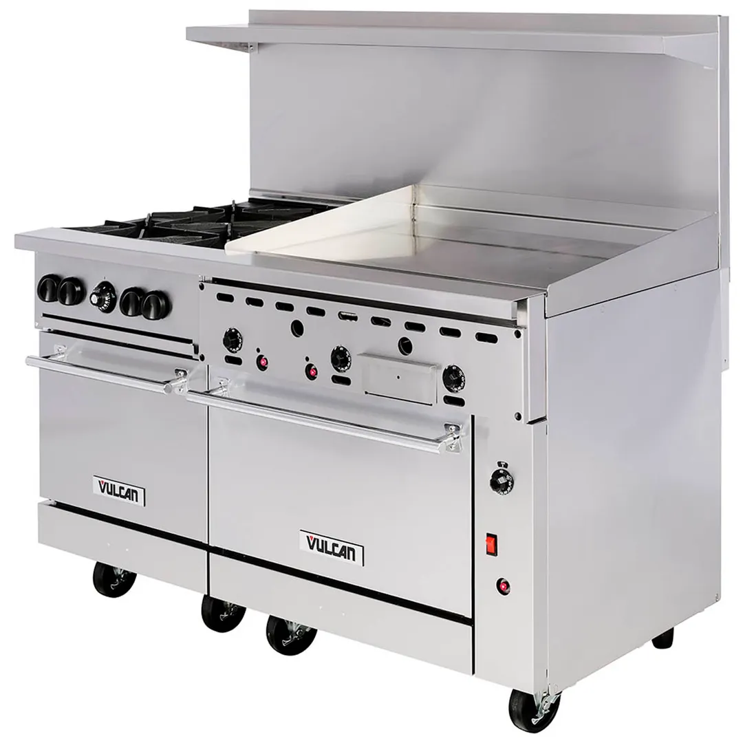 Vulcan 60SS-4B36G 60" Gas Restaurant Range w/ (4) Open Burners, 36" Griddle Right, (2) Standard Ovens, 238.000 BTU
