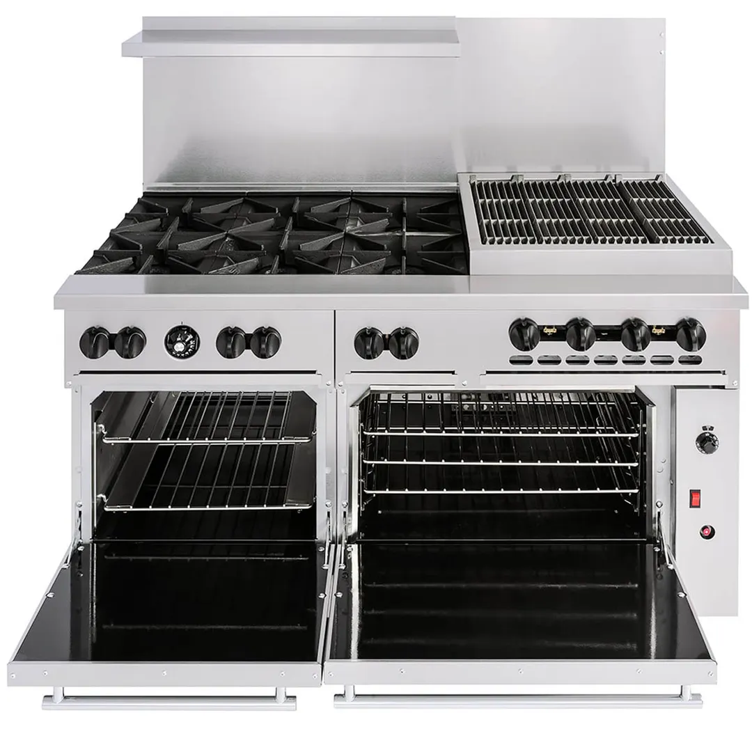 Vulcan 60SS-6B24CBP 60"KP Gas Restaurant Range w/ (6) Open Burners, 24" Charbroiler Right, (2) Standard Ovens, 302.000 BTU
