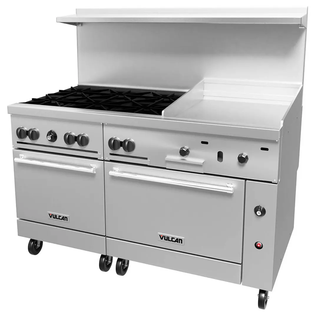 Vulcan 60SS-6B24G 60" Gas Restaurant Range w/ (6) Open Burners, 24" Griddle Right, (2) Standard Ovens, 278.000 BTU