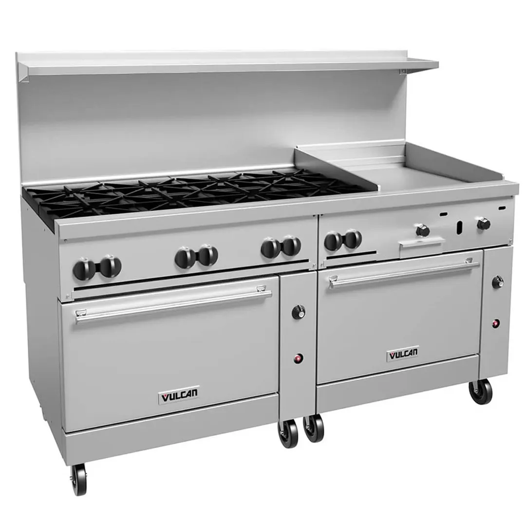 Vulcan 72CC-8B24G 72" Gas Restaurant Range w/ (8) Open Burners, 24" Griddle Right, (2) Convection Ovens, 350.000 BTU