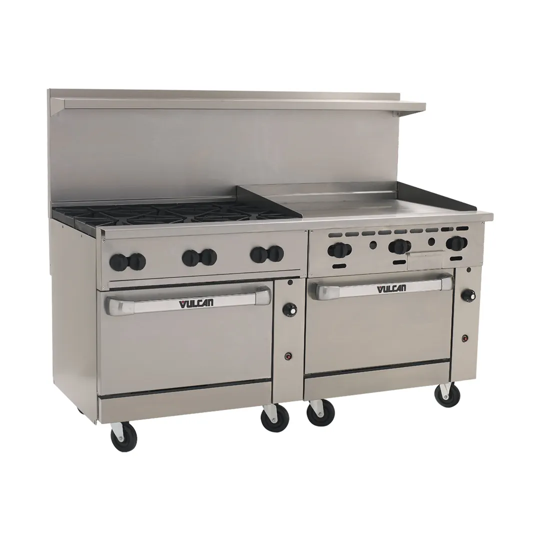 Vulcan 72SC-6B36GT 72" Gas Restaurant Range w/ (6) Open Burners, 36" Griddle Right w/ Thermostatic, (1) Standard Oven, (1) Convection Oven, 310.000 BTU