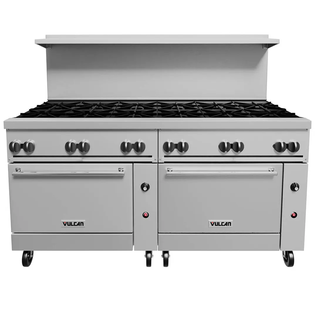 Vulcan 72SS-12B 72" Gas Restaurant Range w/ (12) Open Burners, (2) Standard Ovens, 430.000 BTU