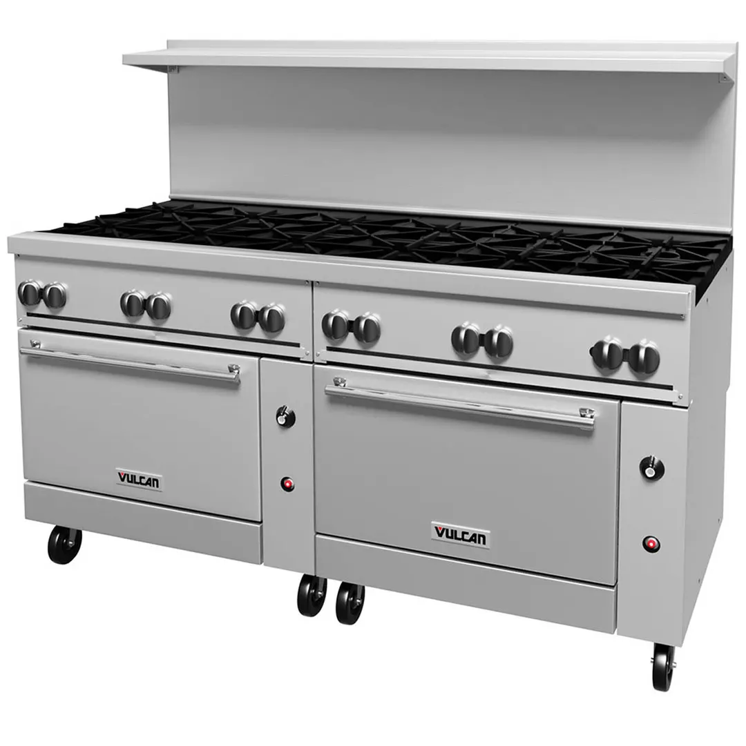 Vulcan 72SS-12B 72" Gas Restaurant Range w/ (12) Open Burners, (2) Standard Ovens, 430.000 BTU