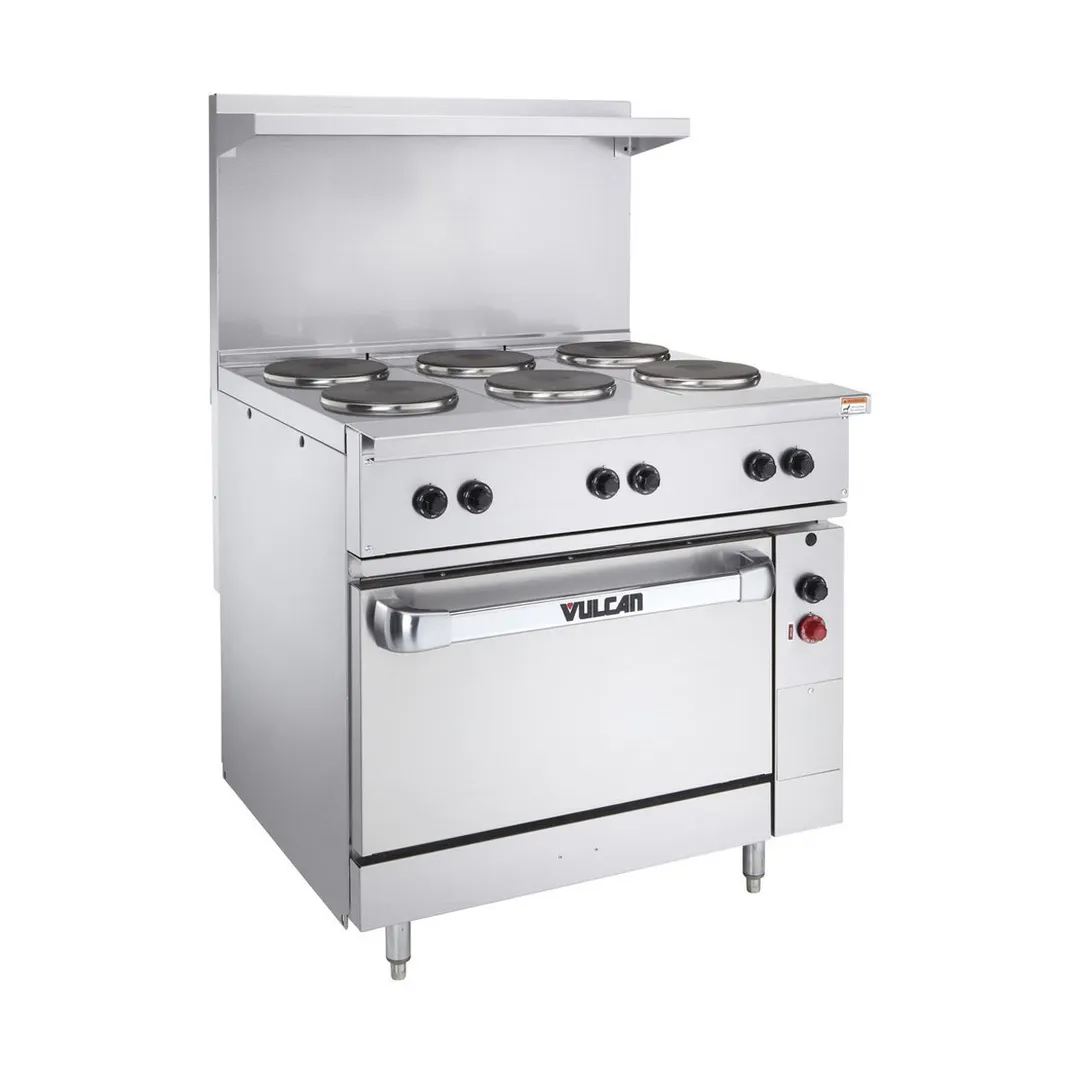 Vulcan EV36S-6FP208 36" Electric Restaurant Range w/ Standard Oversized Oven, 6 French Plates, 208v