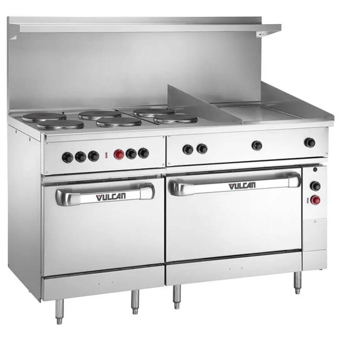 Vulcan EV60SS-6FP24G240 60" Electric Restaurant Range w/ Standard Oven and Oversized Oven, 6 French Plates, 24" Griddle, 240v