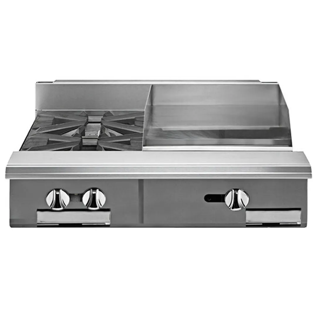 Vulcan V2BG18 36" Gas Heavy Duty Range w/ (2) Open Burners, 18" Griddle Right, Modular Base, 100.000 BTU