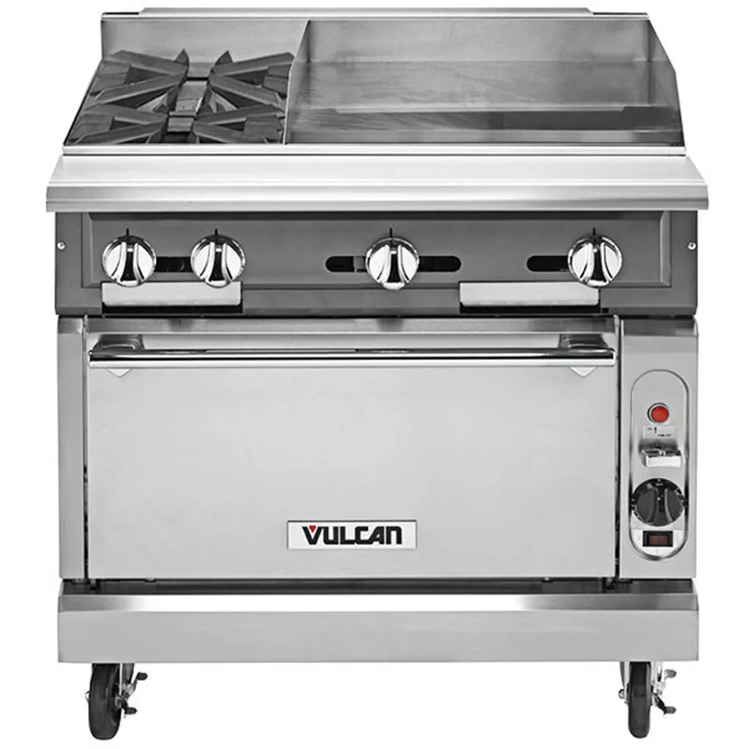 Vulcan V2BG24S 36" Gas Heavy Duty Range w/ (2) Open Burners, 24"Griddle Right, (1) Standard Oven, 180.000 BTU