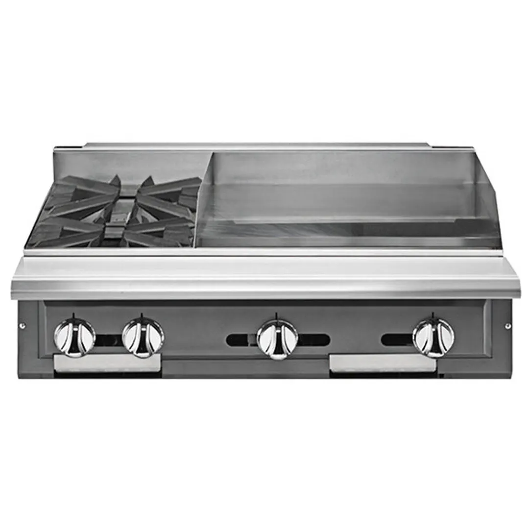 Vulcan V2BG4T 36" Gas Heavy Duty Range w/ (2) Open Burners, 24" Griddle Right w/ Thermostatic Controls, Modular Base, 130.000 BTU