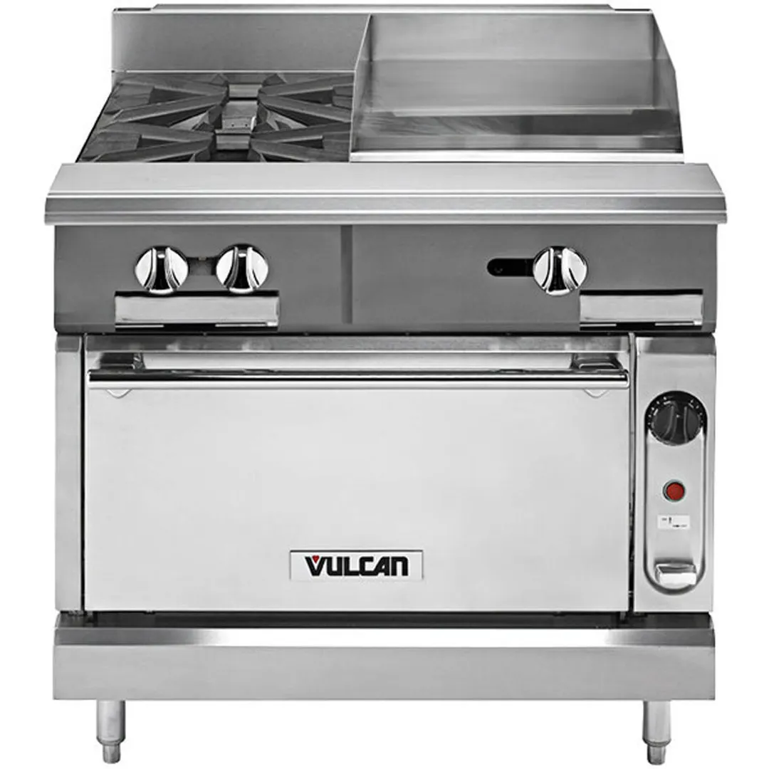 Vulcan V2BG8TC 36" Gas Heavy Duty Range w/ (2) Open Burners, 18" Griddle Right w/ Thermostatic Controls, (1) Convection Oven, 132.000 BTU