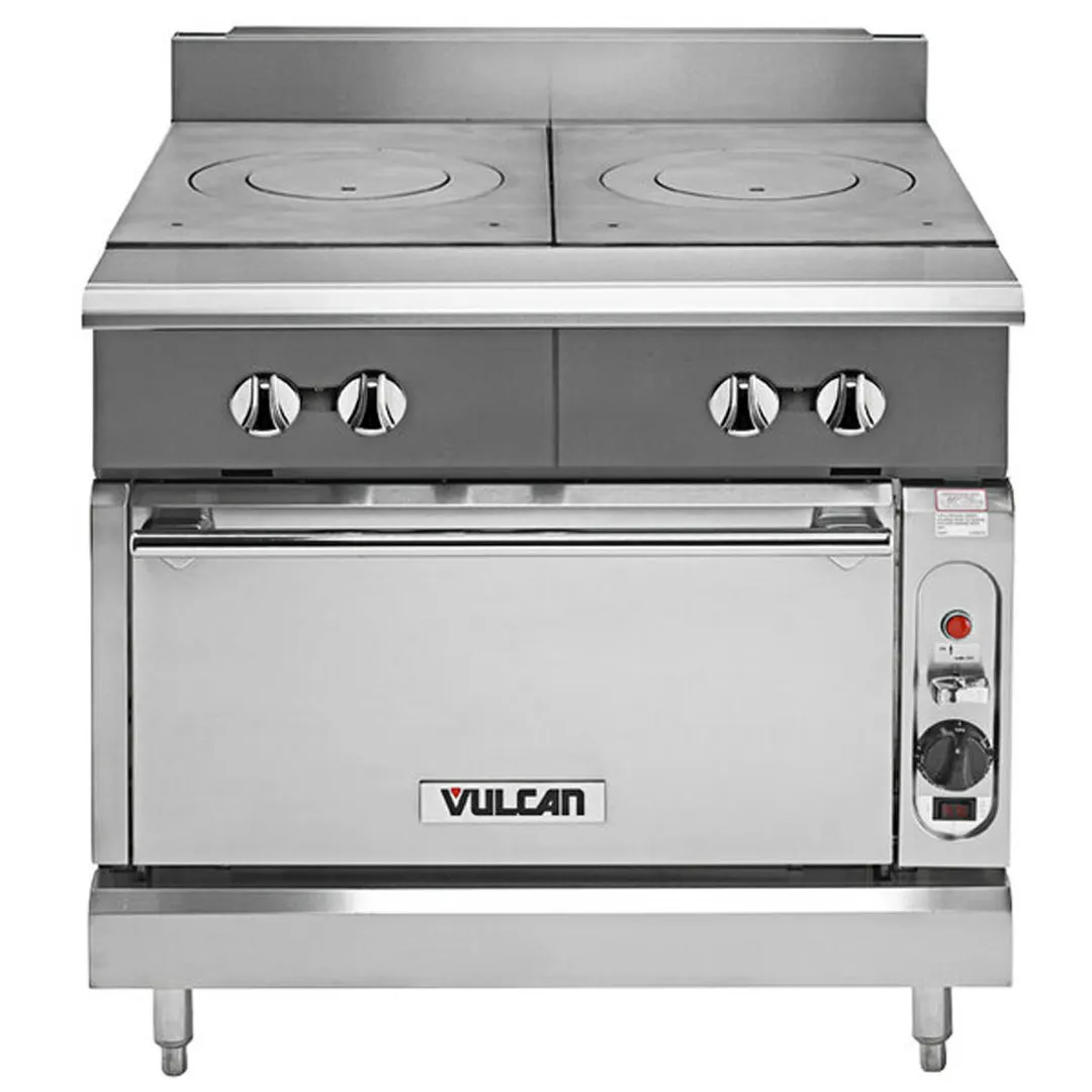 Vulcan V2FT36S 36" Gas Heavy Duty Range w/ (2) French Tops, (1) Standard Oven, 100.000 BTU