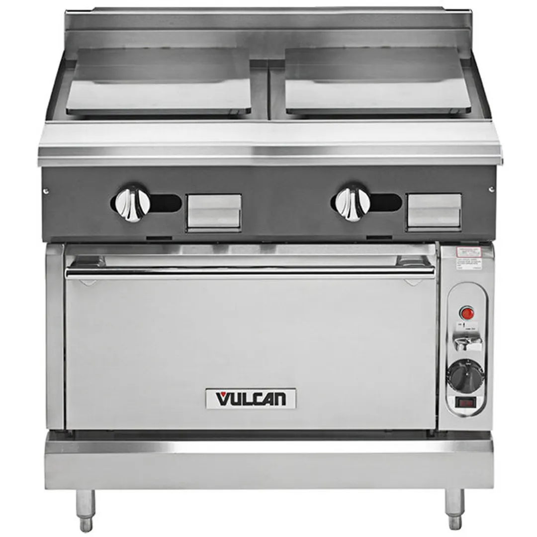 Vulcan V2P36C 36" Gas Heavy Duty Range w/ (2) Planca Griddles, (1) Convection Oven, 67.000 BTU