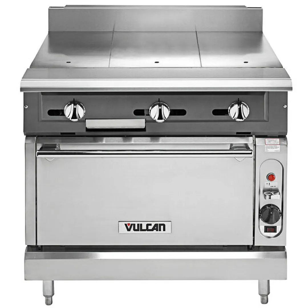 Vulcan V336HC 36" Gas Heavy Duty Range w/ (3) Hot Tops, (1) Convection Oven, 122.000 BTU