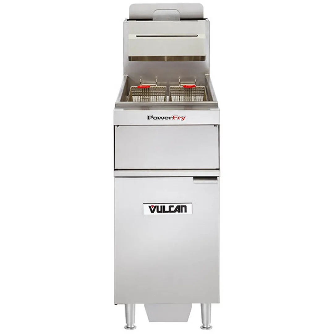 Vulcan VFRY18F V Series Full Pot Floor Model Gas Fryer w/ 50 lbs, Capacity, Range Match, 70,000 BTU