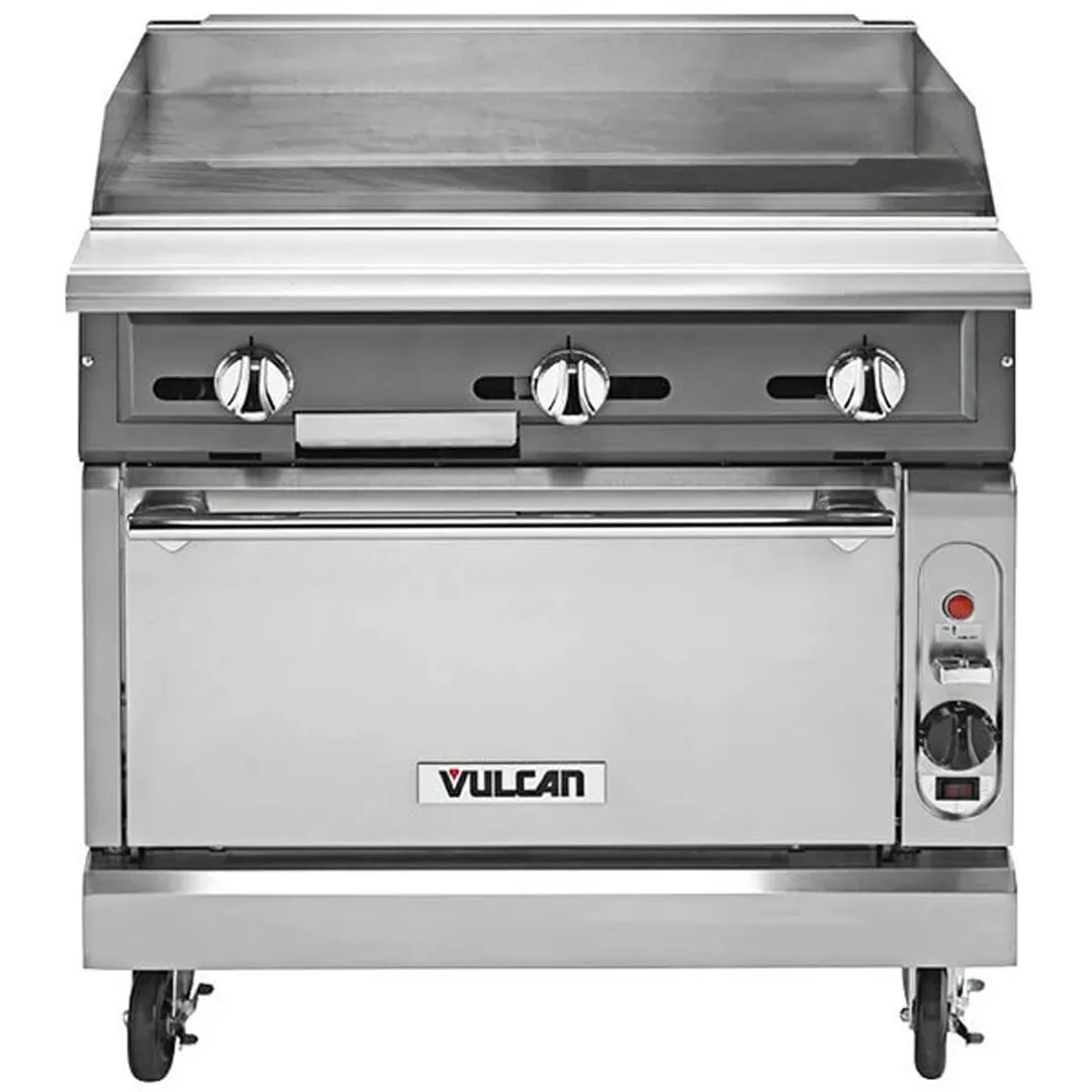Vulcan VGM36 36" Gas Heavy Duty Range, 36" Full Griddle w/ Manual Controls, Modular Base, 90.000 BTU